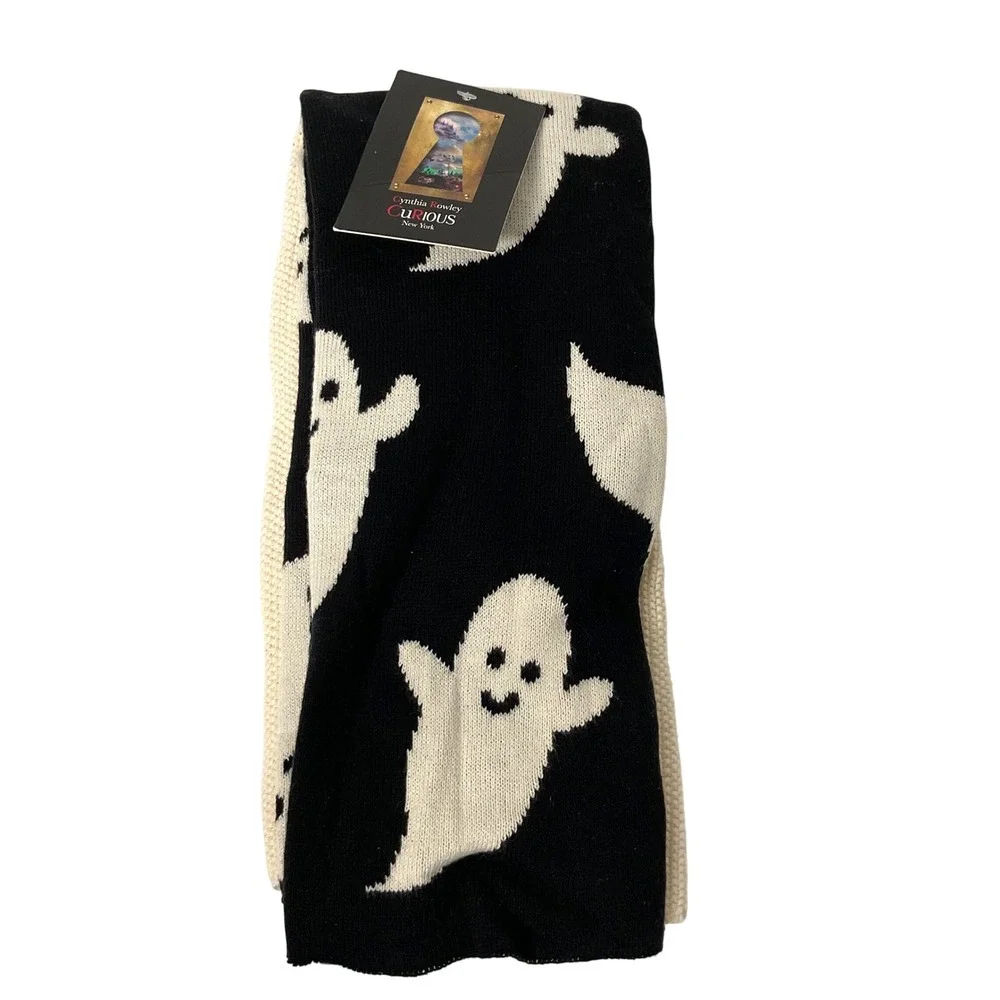 Cynthia Rowley Curious Ghost Kitchen Towels Set of 3 Black White Halloween Knit